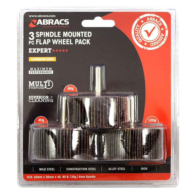3pc Spindle Mounted Flap Wheel Mixed Pack
